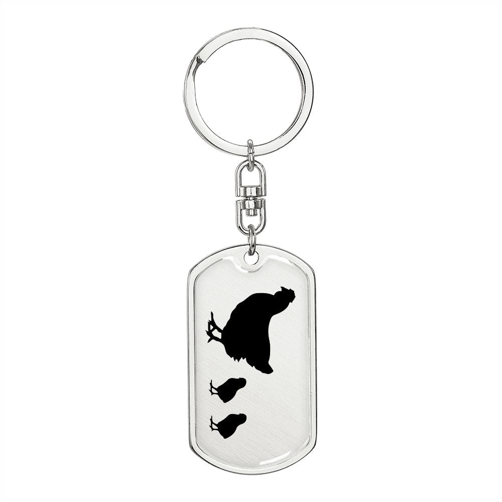 Mama Chicken With 2 Chicks - Luxury Dog Tag Keychain