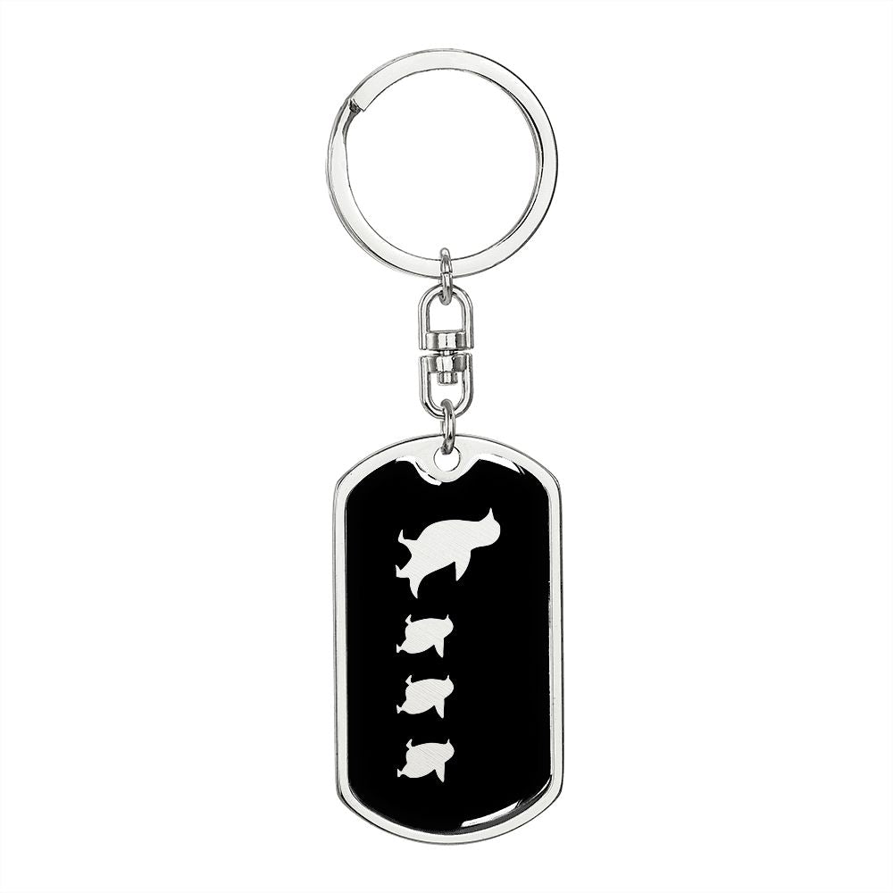 Mama Penguin With 3 Chicks v2 - Luxury Dog Tag Keychain