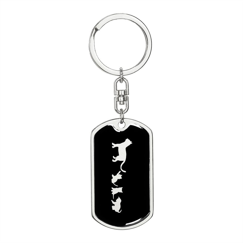 Mama Cat With 3 Kittens v2 - Luxury Dog Tag Keychain