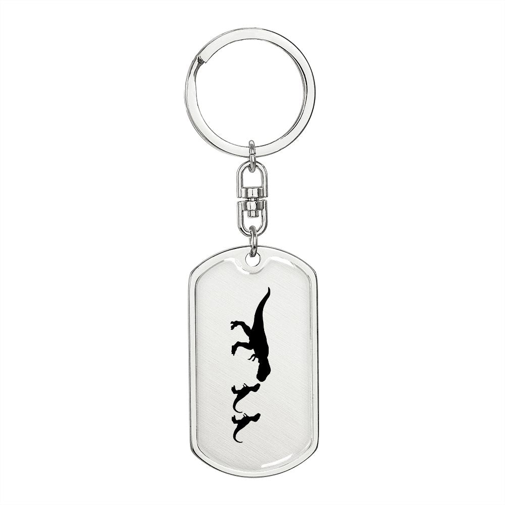 Mama Dinosaur With 2 Hatchlings - Luxury Dog Tag Keychain