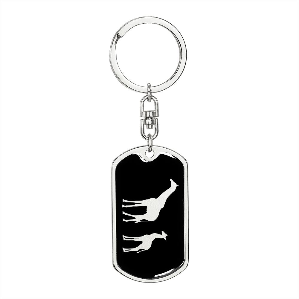 Mama Giraffe With 1 Calf v2 - Luxury Dog Tag Keychain
