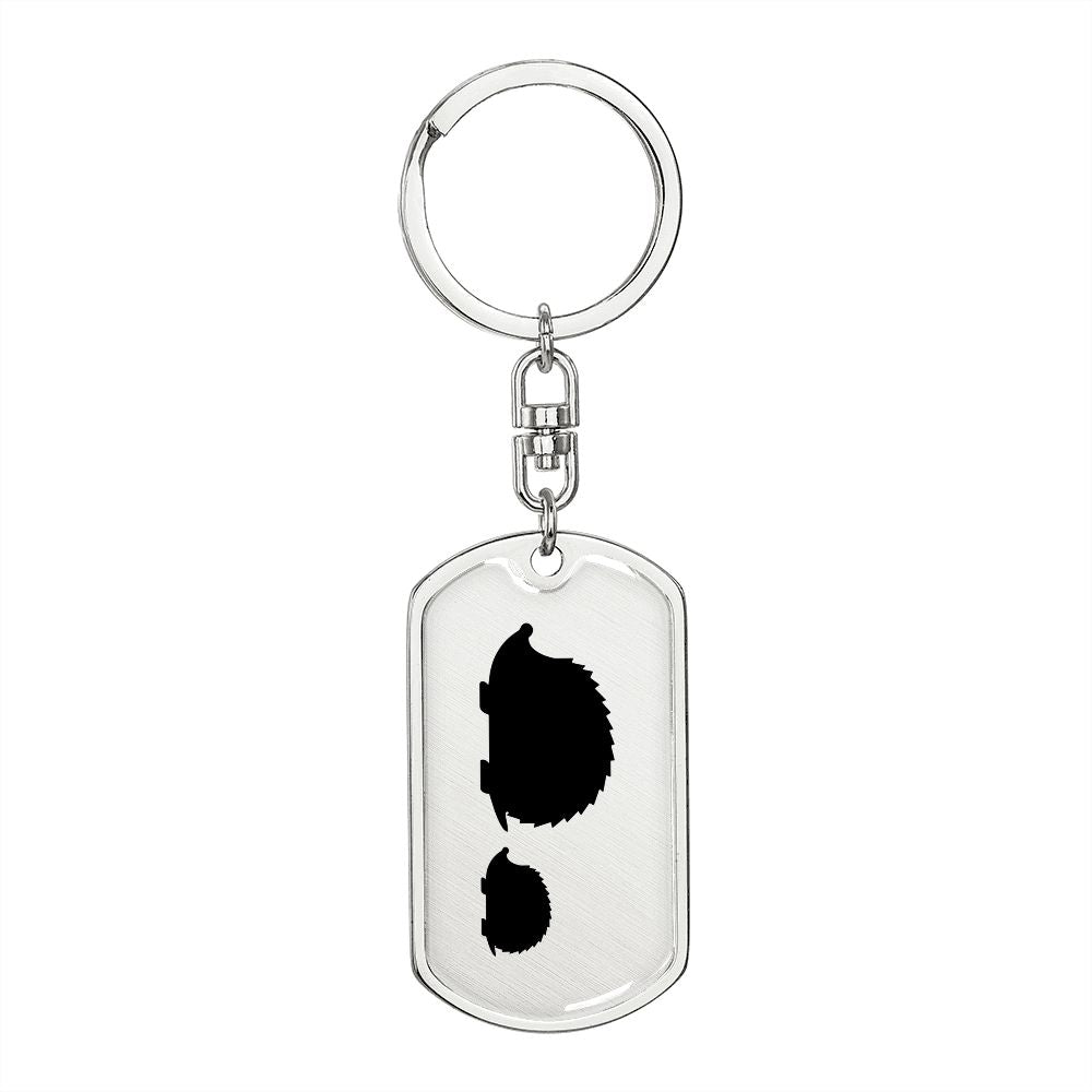 Mama Hedgehog With 1 Hoglet - Luxury Dog Tag Keychain
