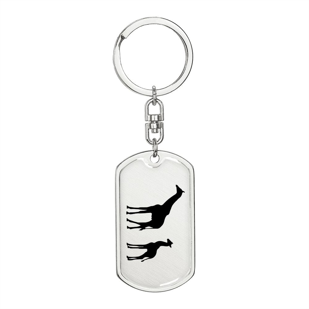 Mama Giraffe With 1 Calf - Luxury Dog Tag Keychain