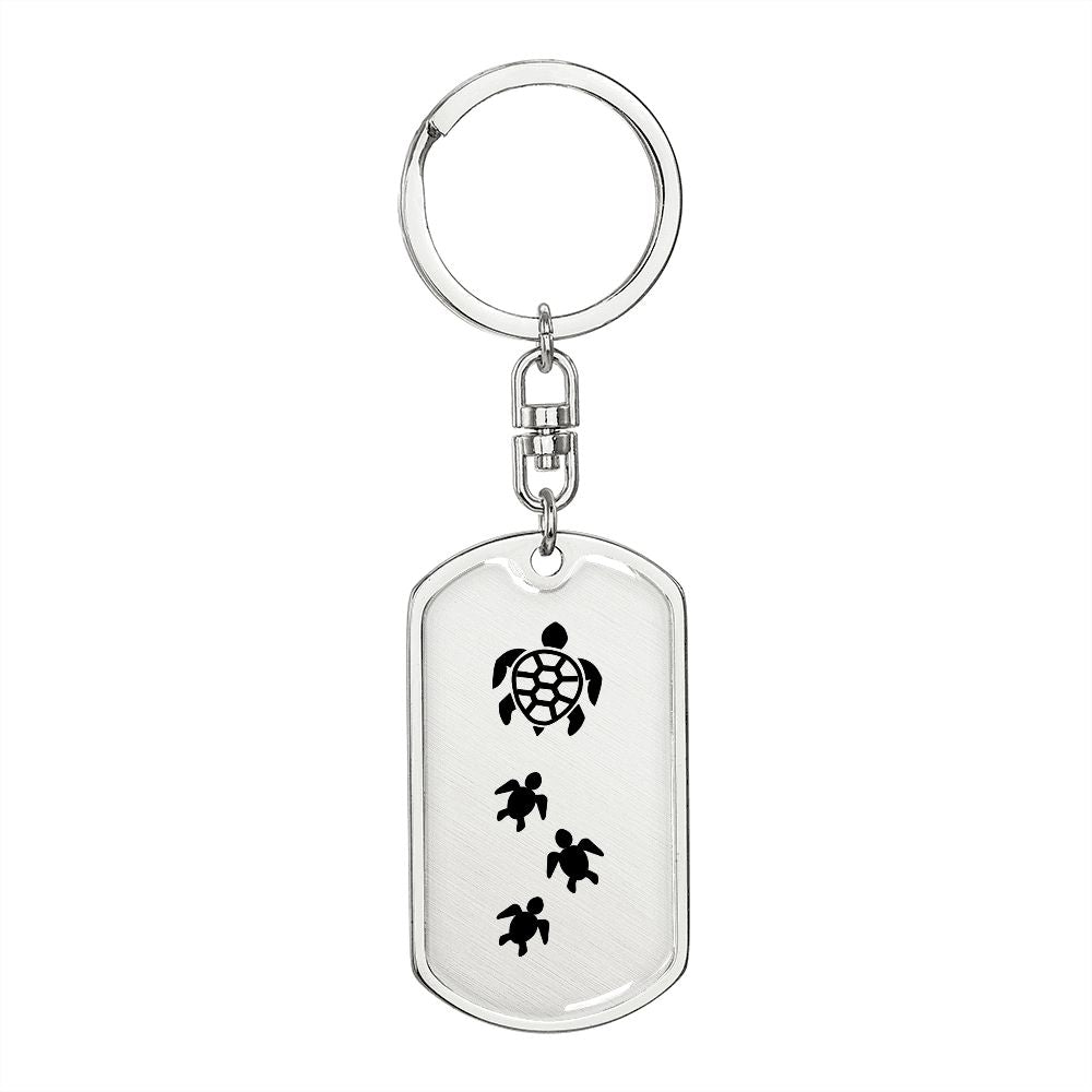 Mama Turtle With 3 Hatchlings - Luxury Dog Tag Keychain
