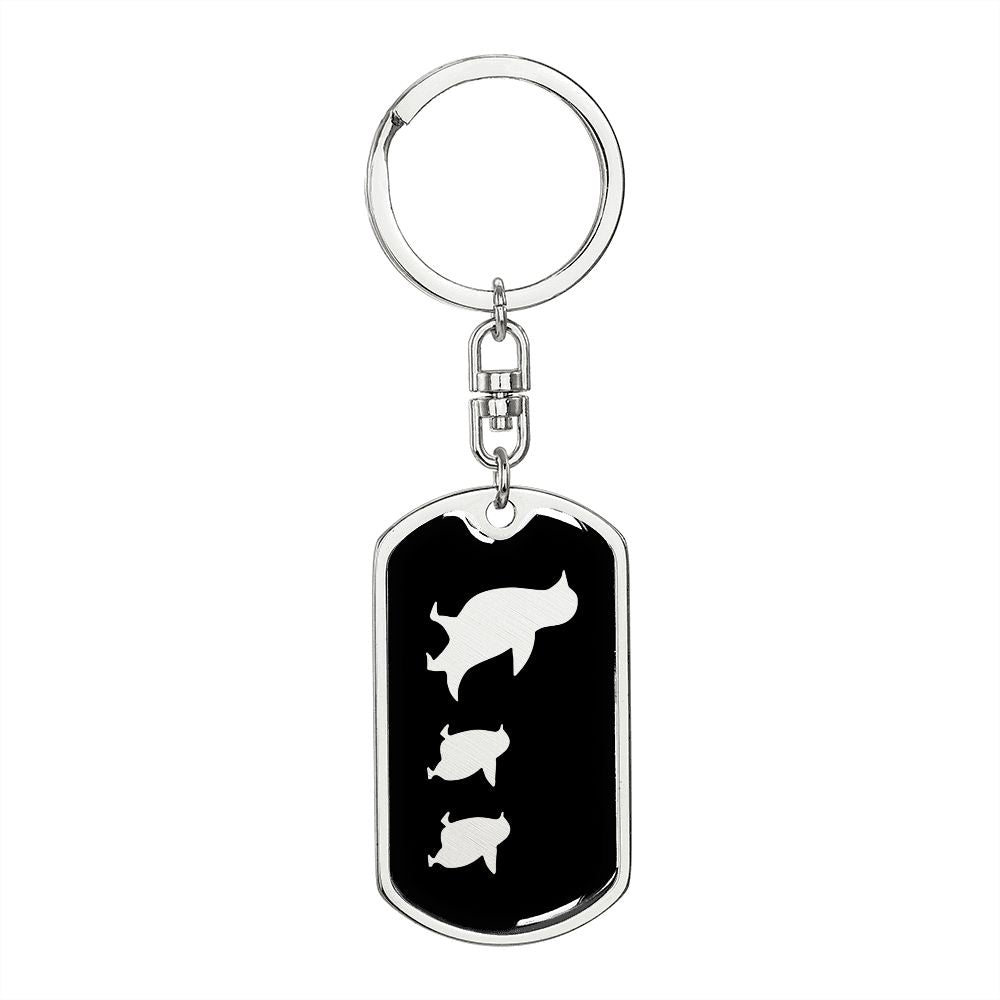 Mama Penguin With 2 Chicks v2 - Luxury Dog Tag Keychain