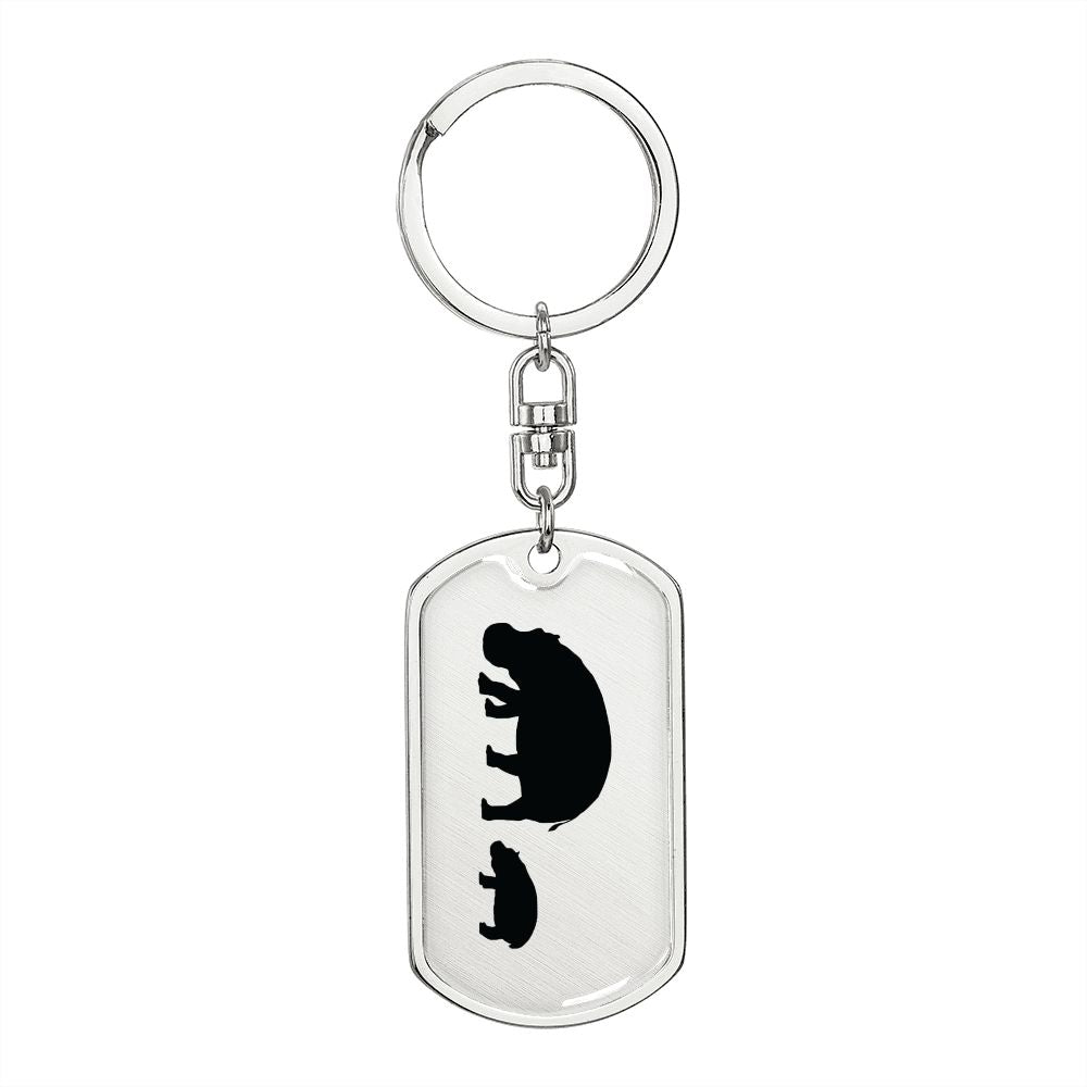 Mama Hippo With 1 Calf - Luxury Dog Tag Keychain