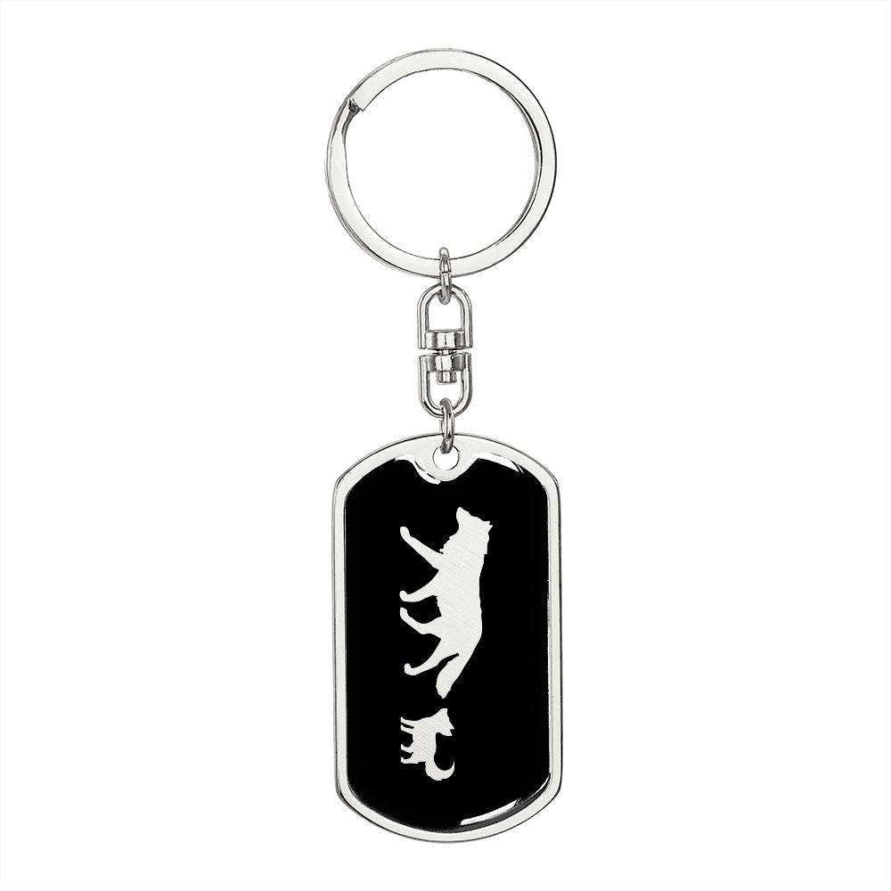 Mama Wolf With 1 Pup v2 - Luxury Dog Tag Keychain