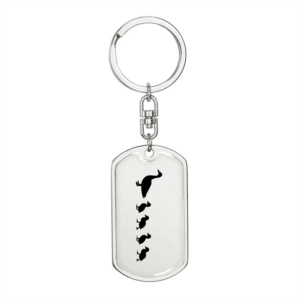 Mama Duck With 4 Ducklings - Luxury Dog Tag Keychain
