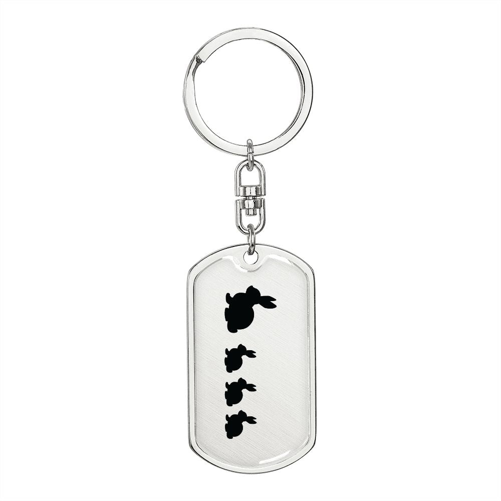 Mama Rabbit With 3 Kittens - Luxury Dog Tag Keychain