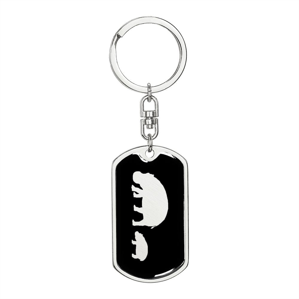Mama Hippo With 1 Calf v2 - Luxury Dog Tag Keychain