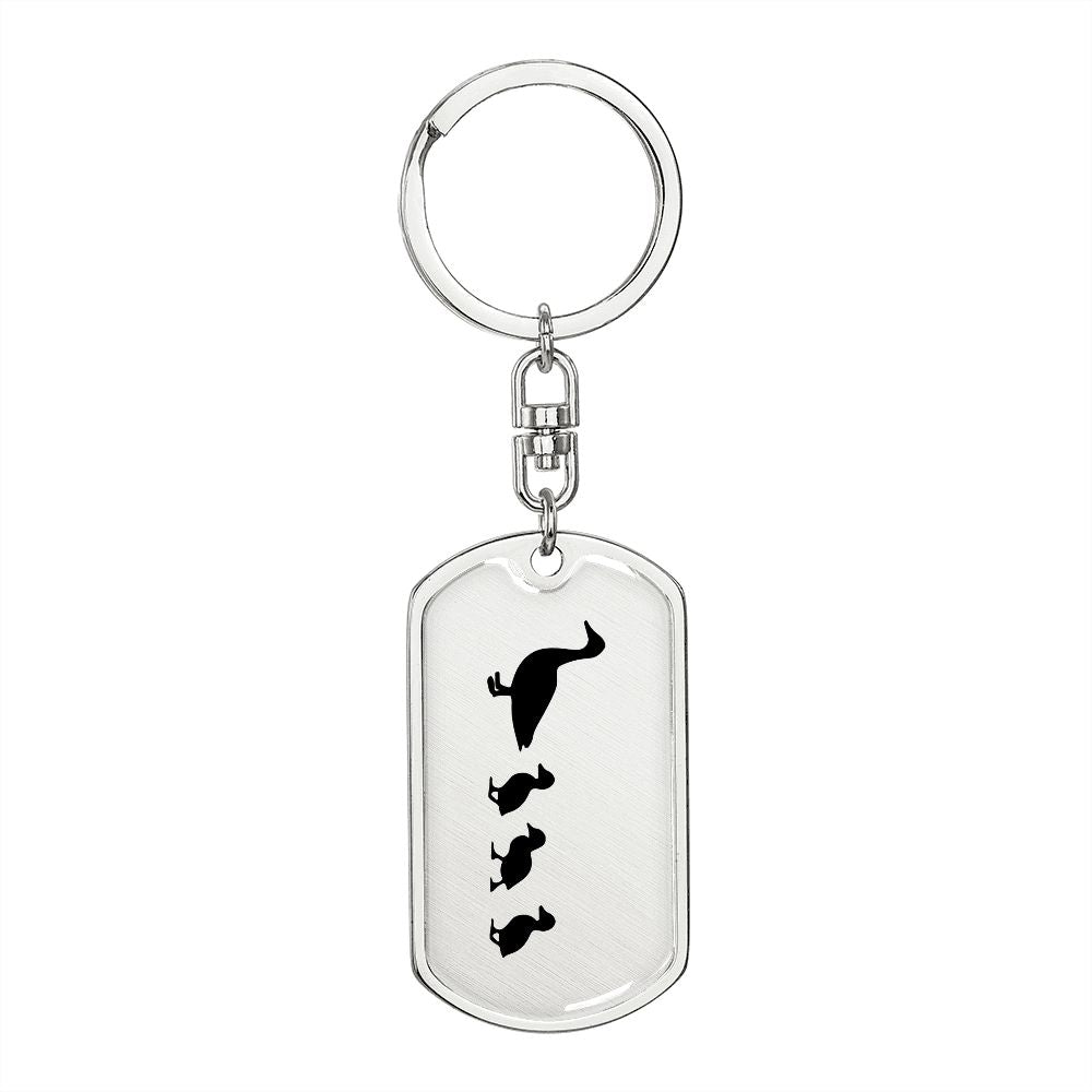 Mama Duck With 3 Ducklings - Luxury Dog Tag Keychain