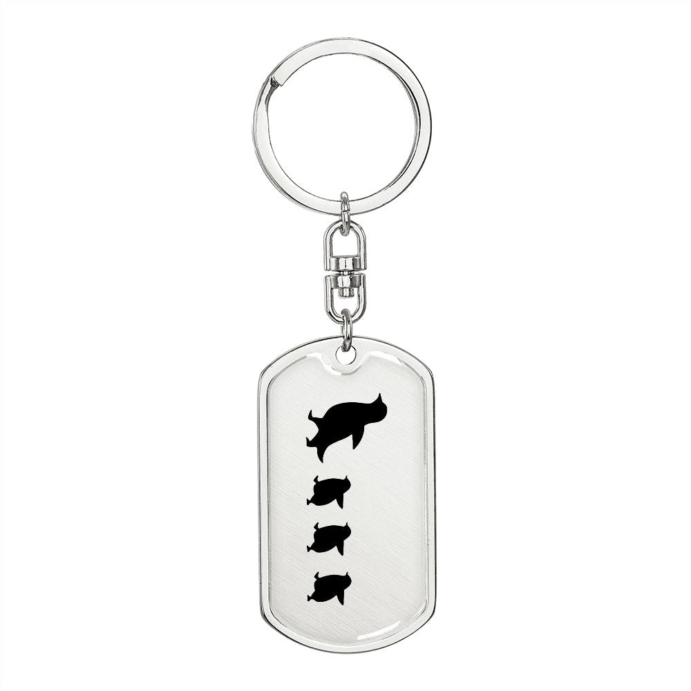 Mama Penguin With 3 Chicks - Luxury Dog Tag Keychain