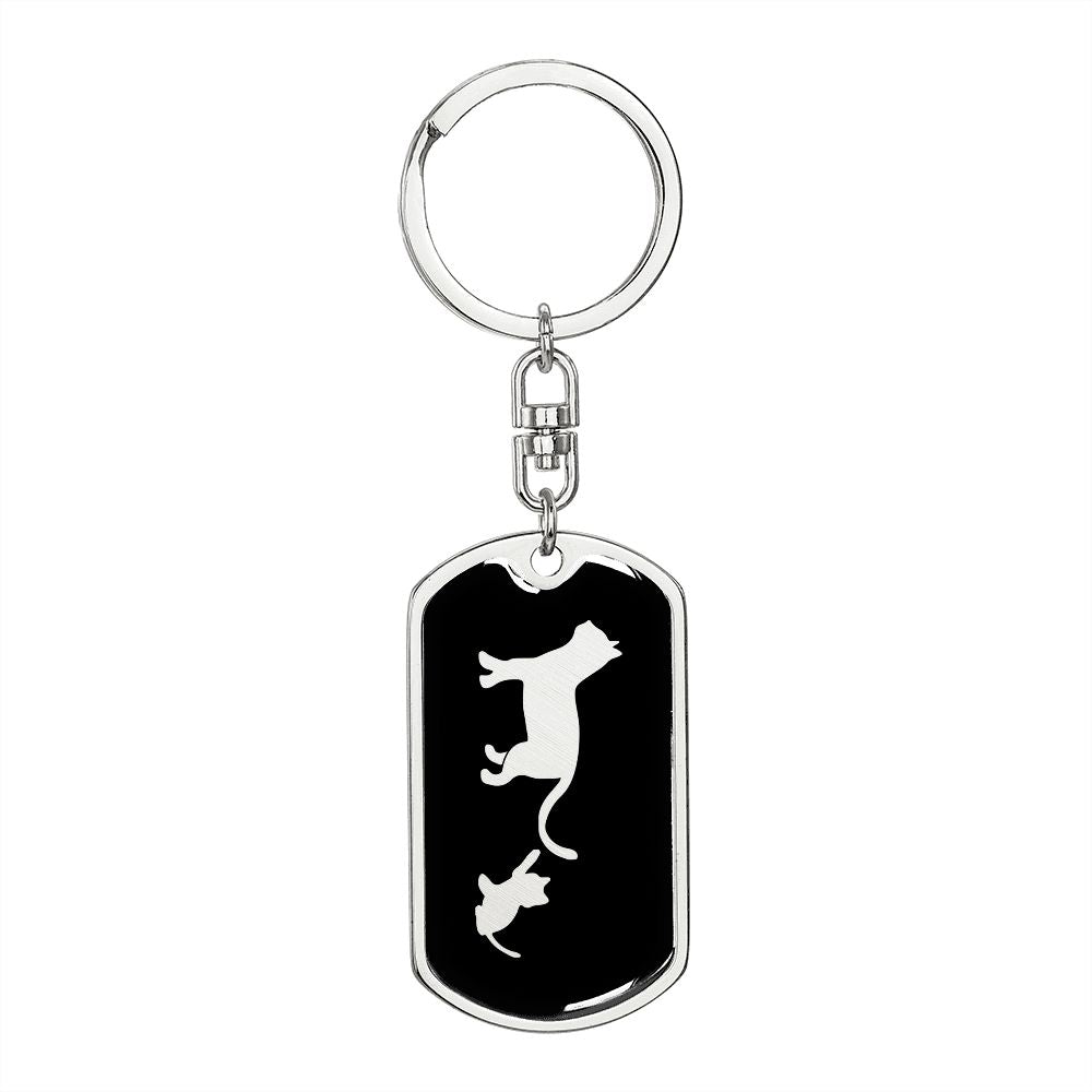 Mama Cat With 1 Kitten v2 - Luxury Dog Tag Keychain