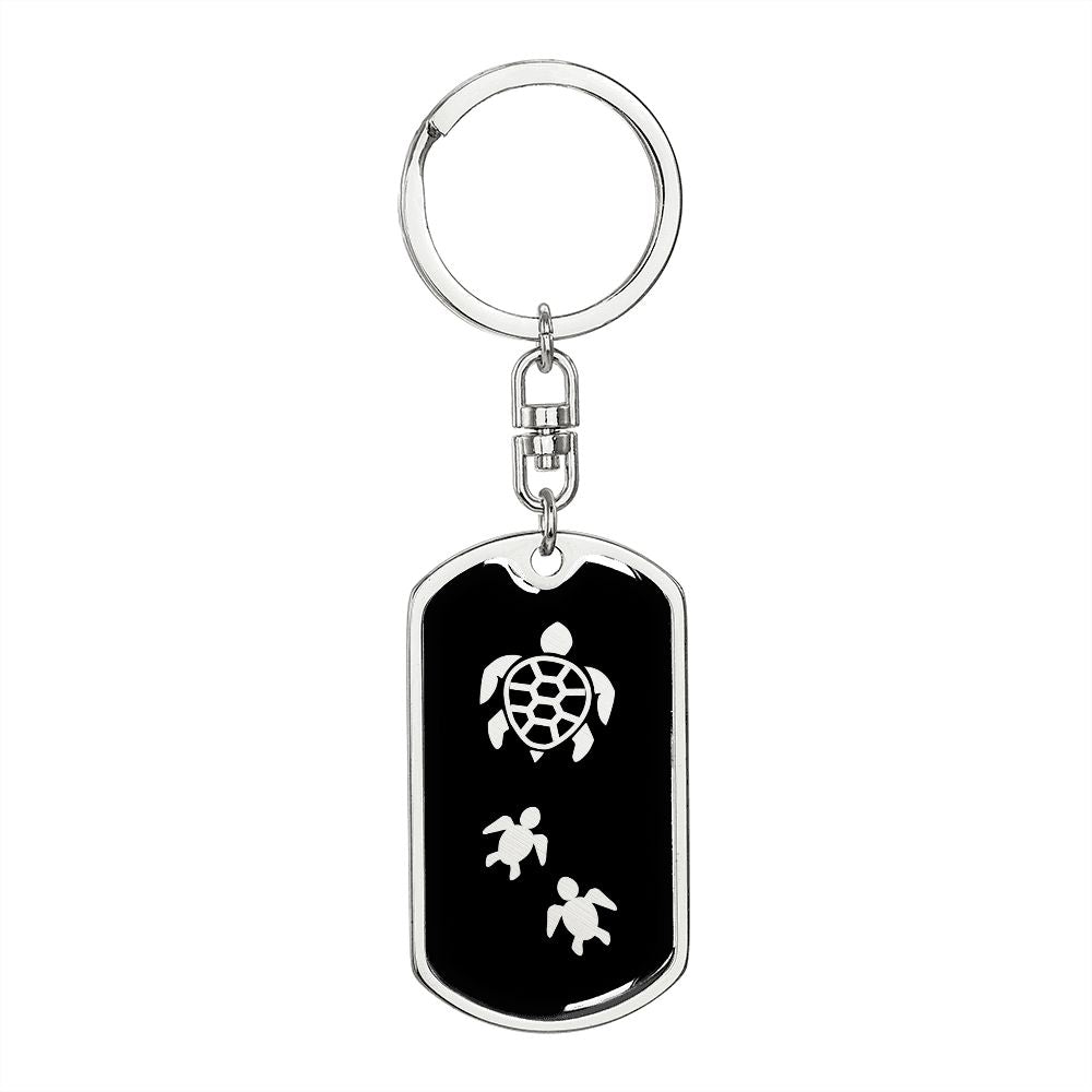 Mama Turtle With 2 Hatchlings v2 - Luxury Dog Tag Keychain