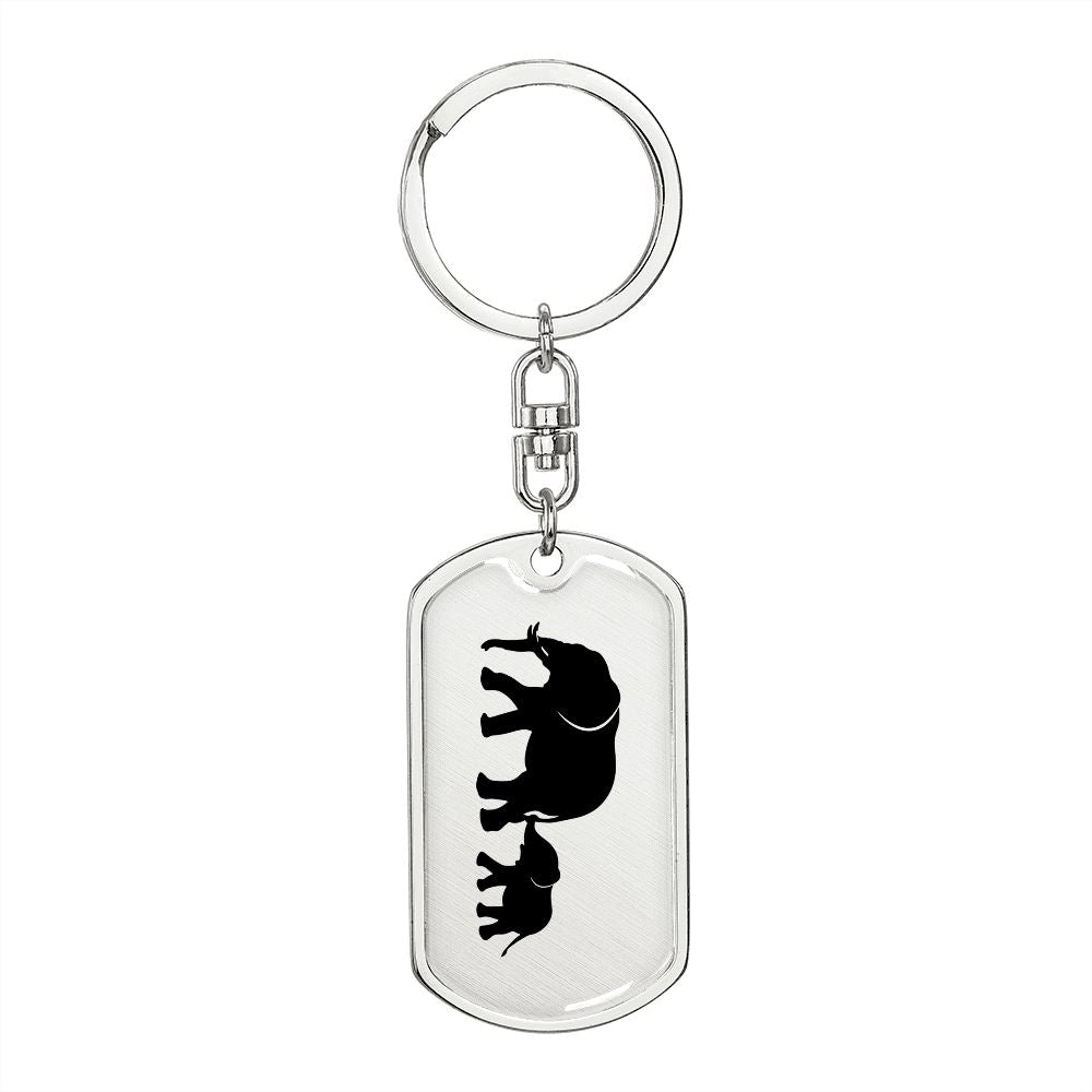 Mama Elephant With 1 Calf - Luxury Dog Tag Keychain