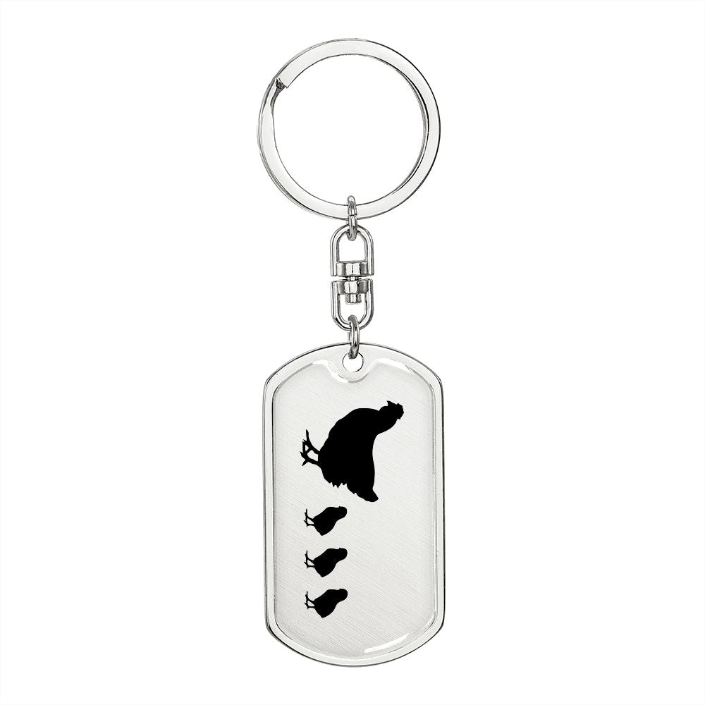 Mama Chicken With 3 Chicks - Luxury Dog Tag Keychain