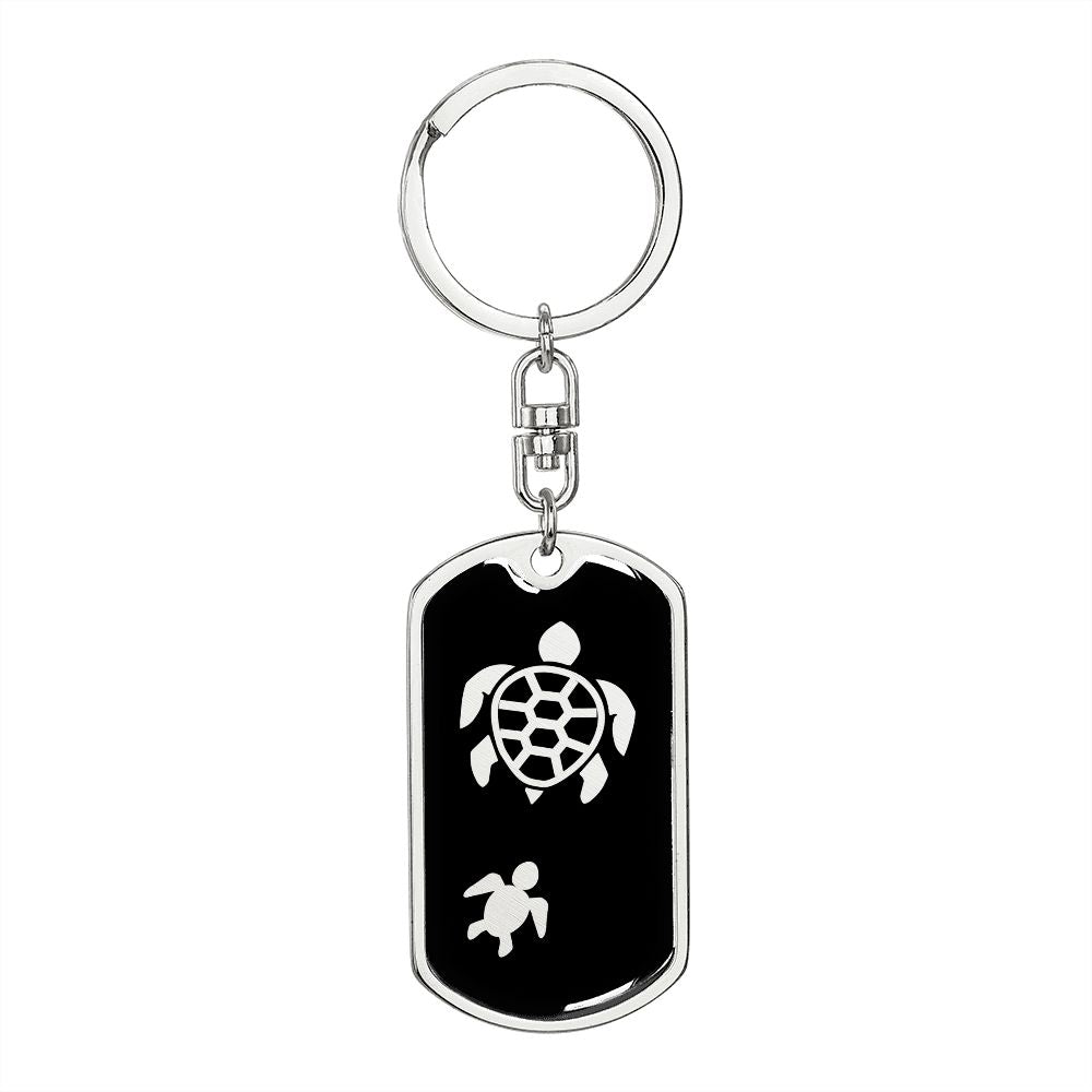 Mama Turtle With 1 Hatchling v2 - Luxury Dog Tag Keychain