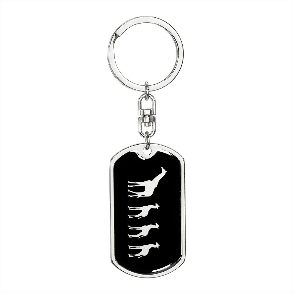 Mama Giraffe With 3 Calves v2 - Luxury Dog Tag Keychain