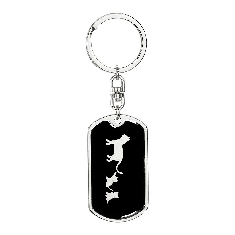 Mama Cat With 2 Kittens v2 - Luxury Dog Tag Keychain