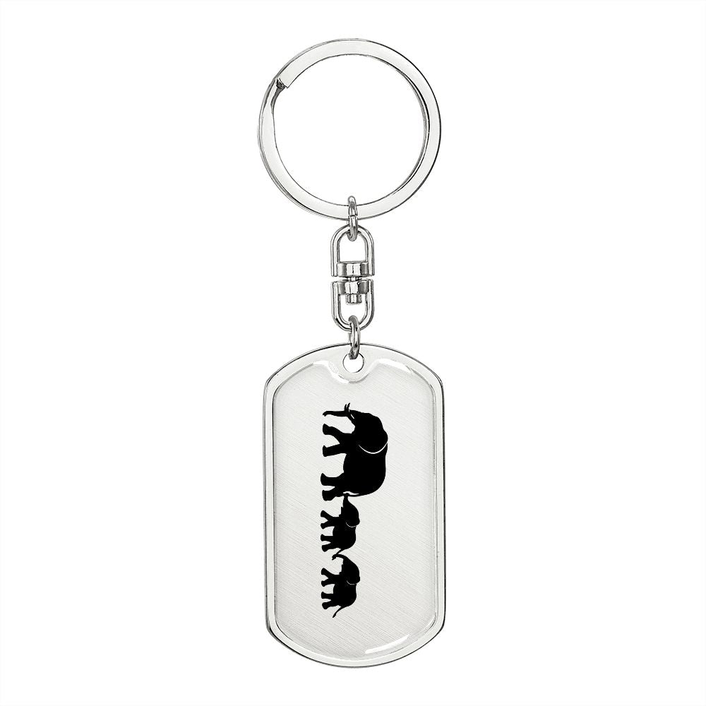 Mama Elephant With 2 Calves - Luxury Dog Tag Keychain