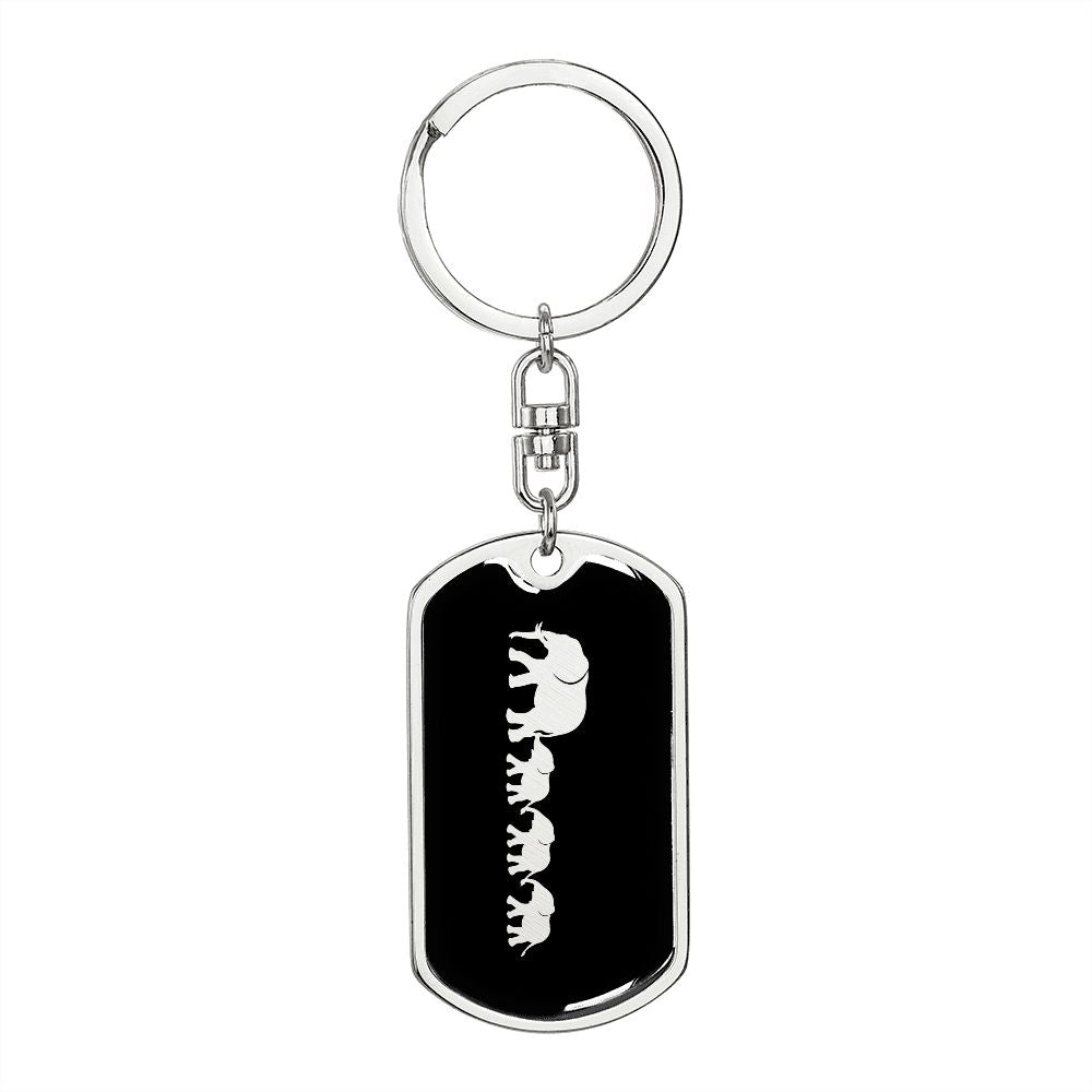 Mama Elephant With 3 Calves v2 - Luxury Dog Tag Keychain