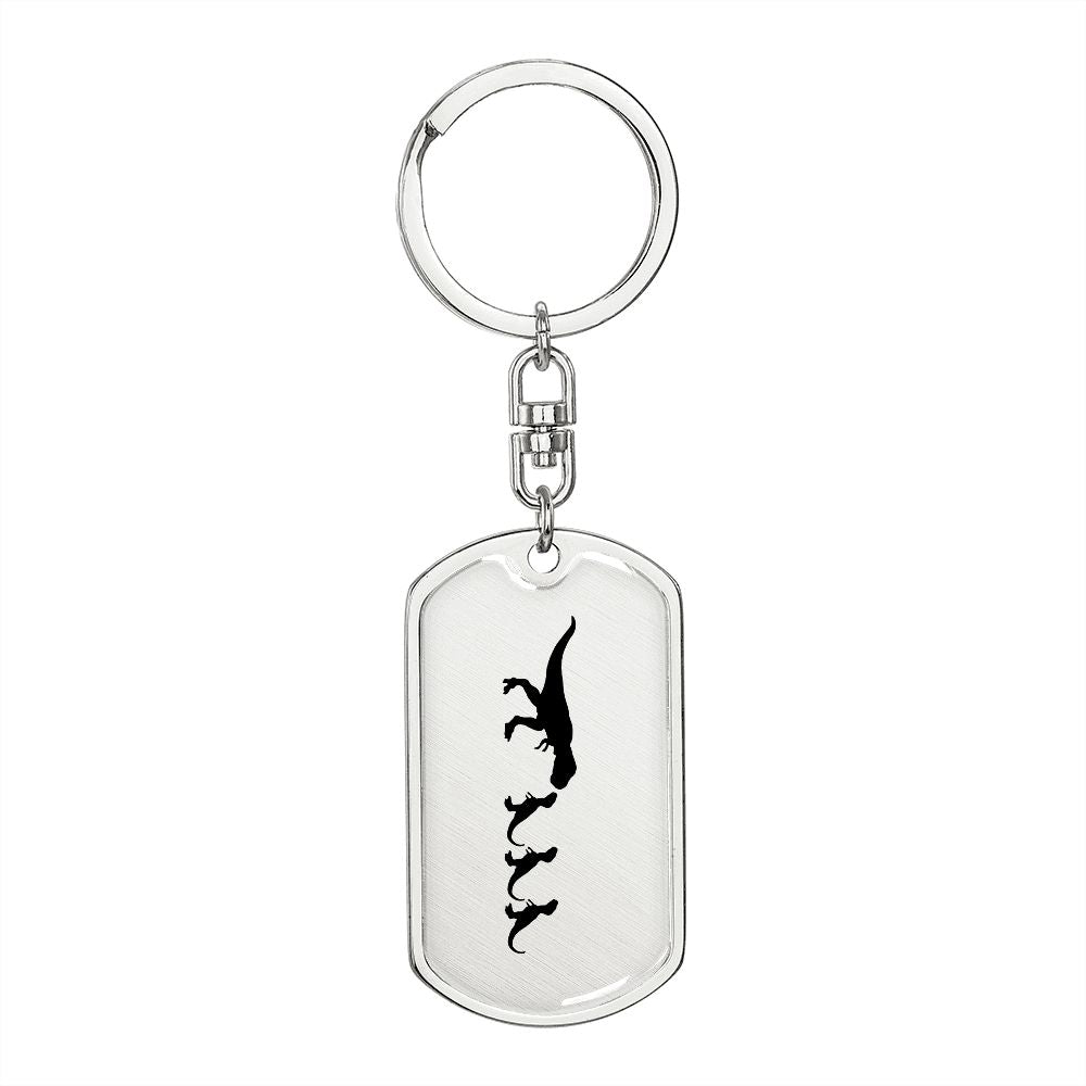 Mama Dinosaur With 3 Hatchlings - Luxury Dog Tag Keychain