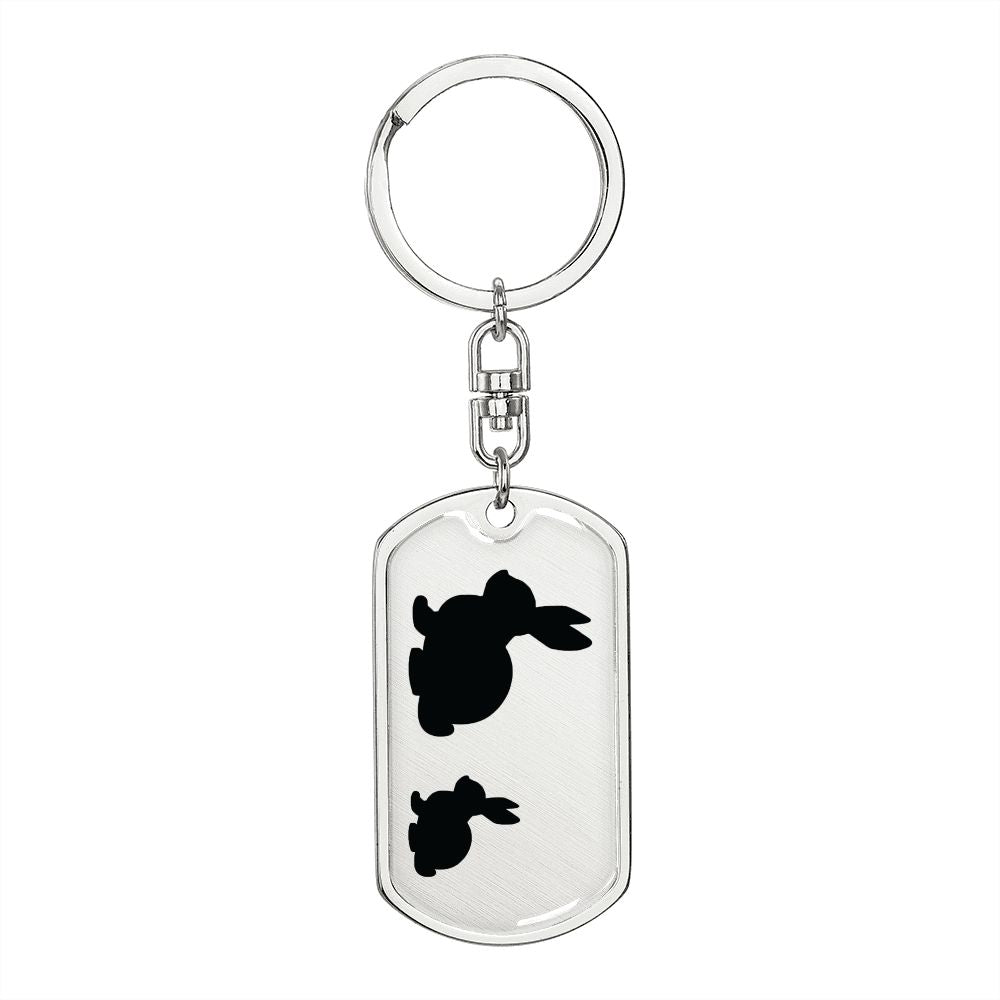 Mama Rabbit With 1 Kitten - Luxury Dog Tag Keychain