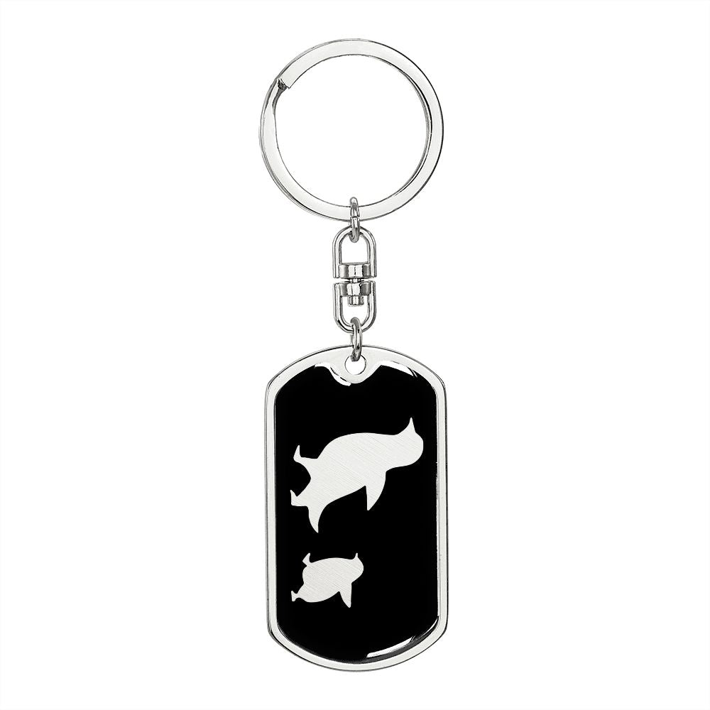 Mama Penguin With 1 Chick v2 - Luxury Dog Tag Keychain