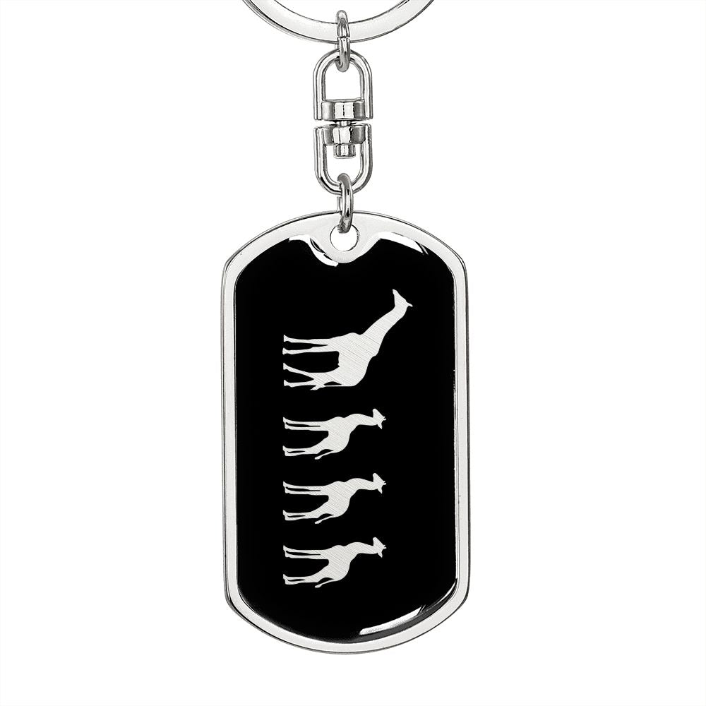 Mama Giraffe With 3 Calves v2 - Luxury Dog Tag Keychain
