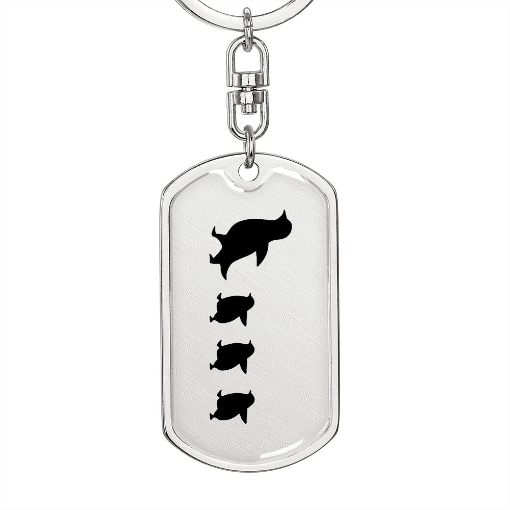 Mama Penguin With 3 Chicks - Luxury Dog Tag Keychain