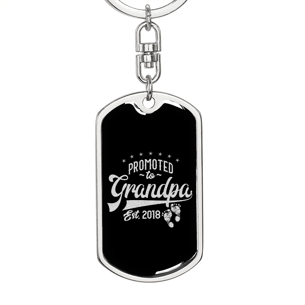 Promoted To Grandpa 2018 - Luxury Dog Tag Keychain