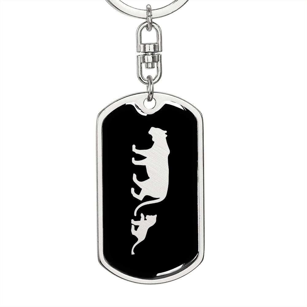 Mama Lioness With 1 Cub v2 - Luxury Dog Tag Keychain
