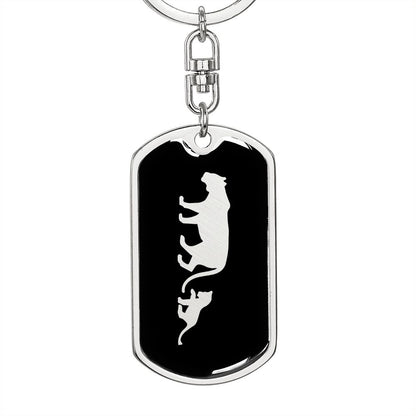 Mama Lioness With 1 Cub v2 - Luxury Dog Tag Keychain