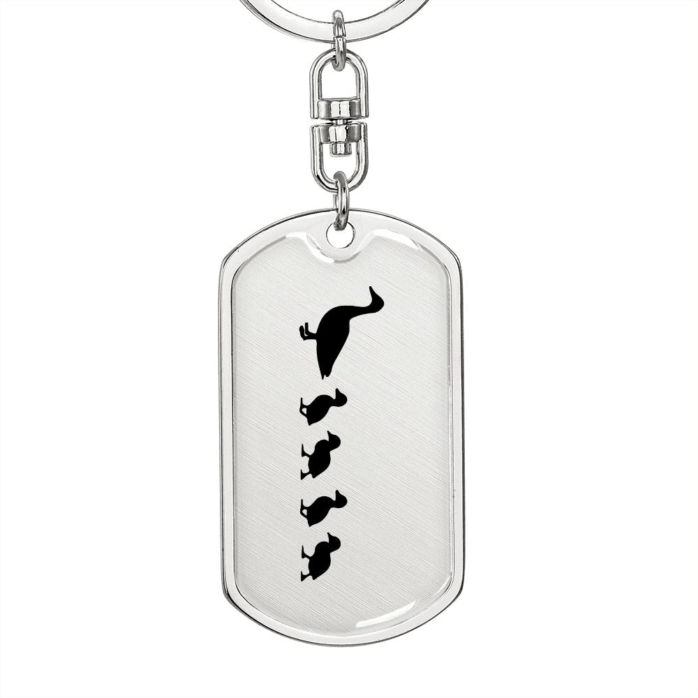 Mama Duck With 4 Ducklings - Luxury Dog Tag Keychain