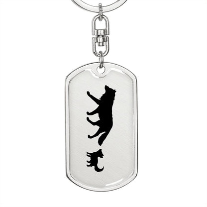 Mama Wolf With 1 Pup - Luxury Dog Tag Keychain
