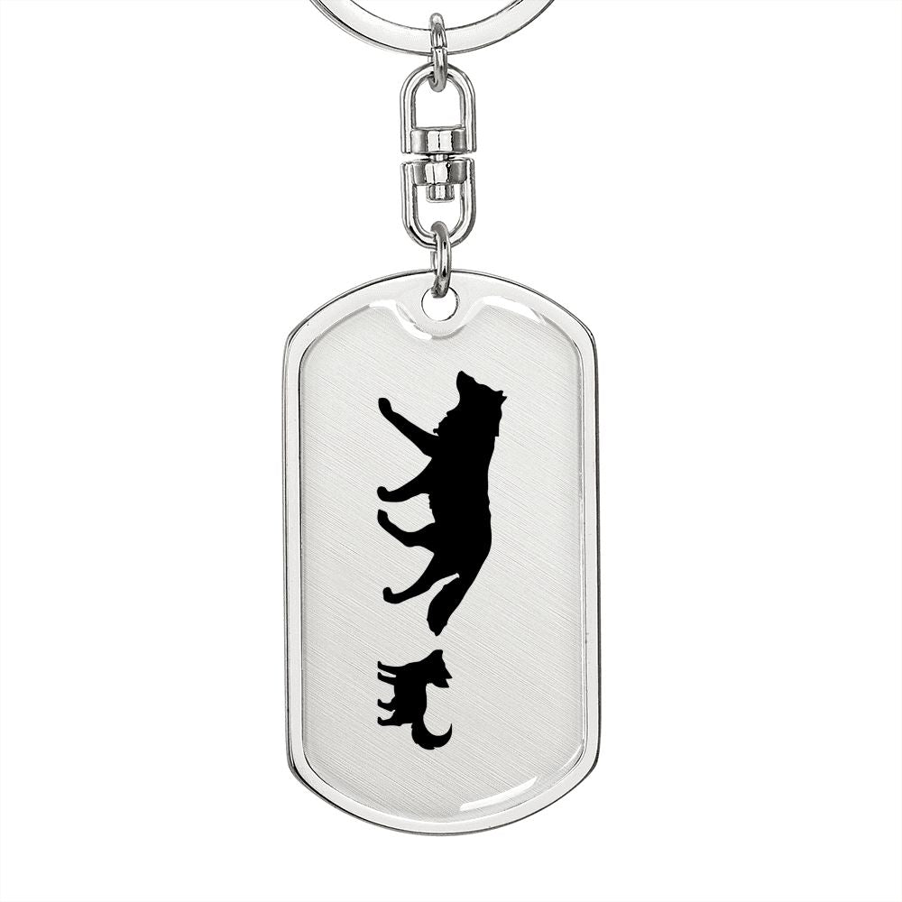 Mama Wolf With 1 Pup - Luxury Dog Tag Keychain