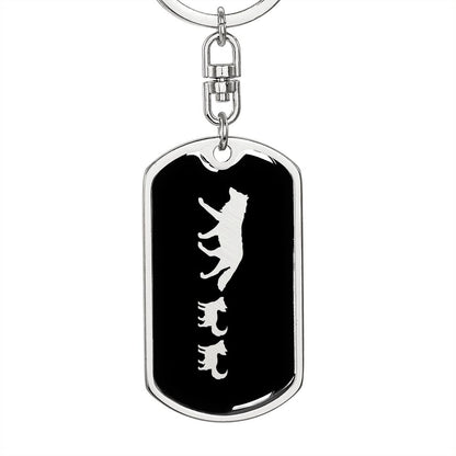 Mama Wolf With 2 Pups v2 - Luxury Dog Tag Keychain