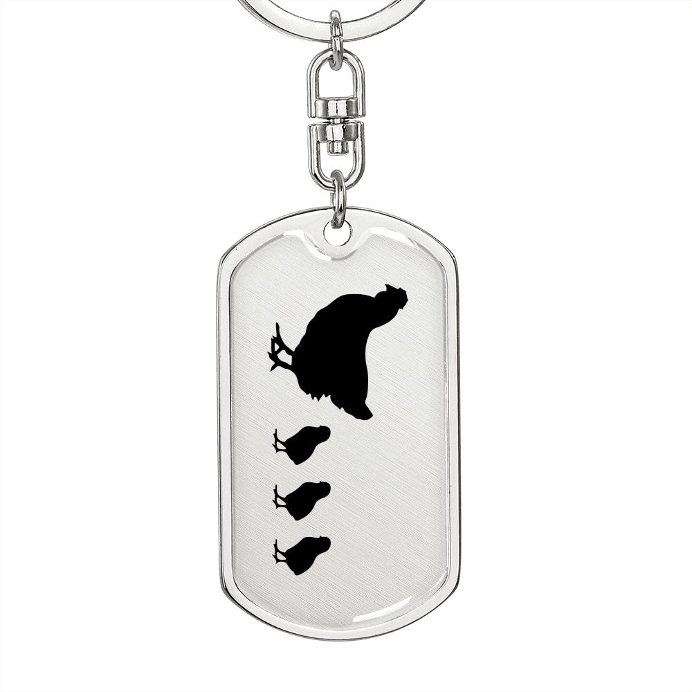 Mama Chicken With 3 Chicks - Luxury Dog Tag Keychain