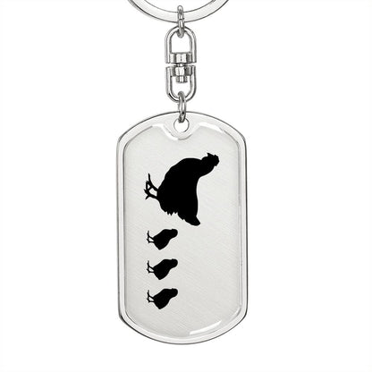 Mama Chicken With 3 Chicks - Luxury Dog Tag Keychain