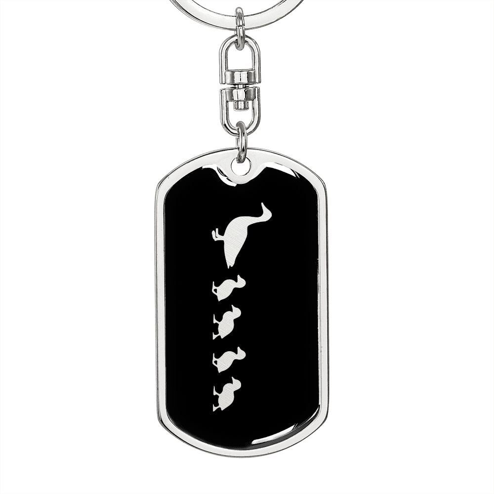 Mama Duck With 4 Ducklings v2 - Luxury Dog Tag Keychain