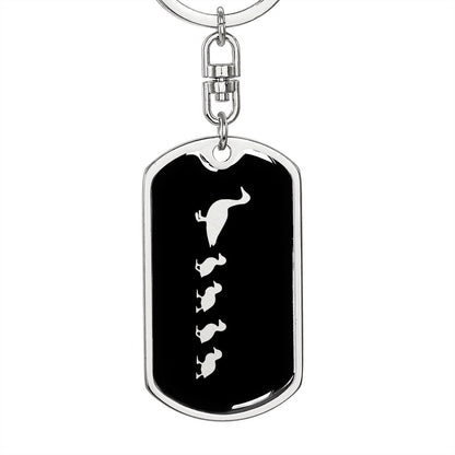 Mama Duck With 4 Ducklings v2 - Luxury Dog Tag Keychain
