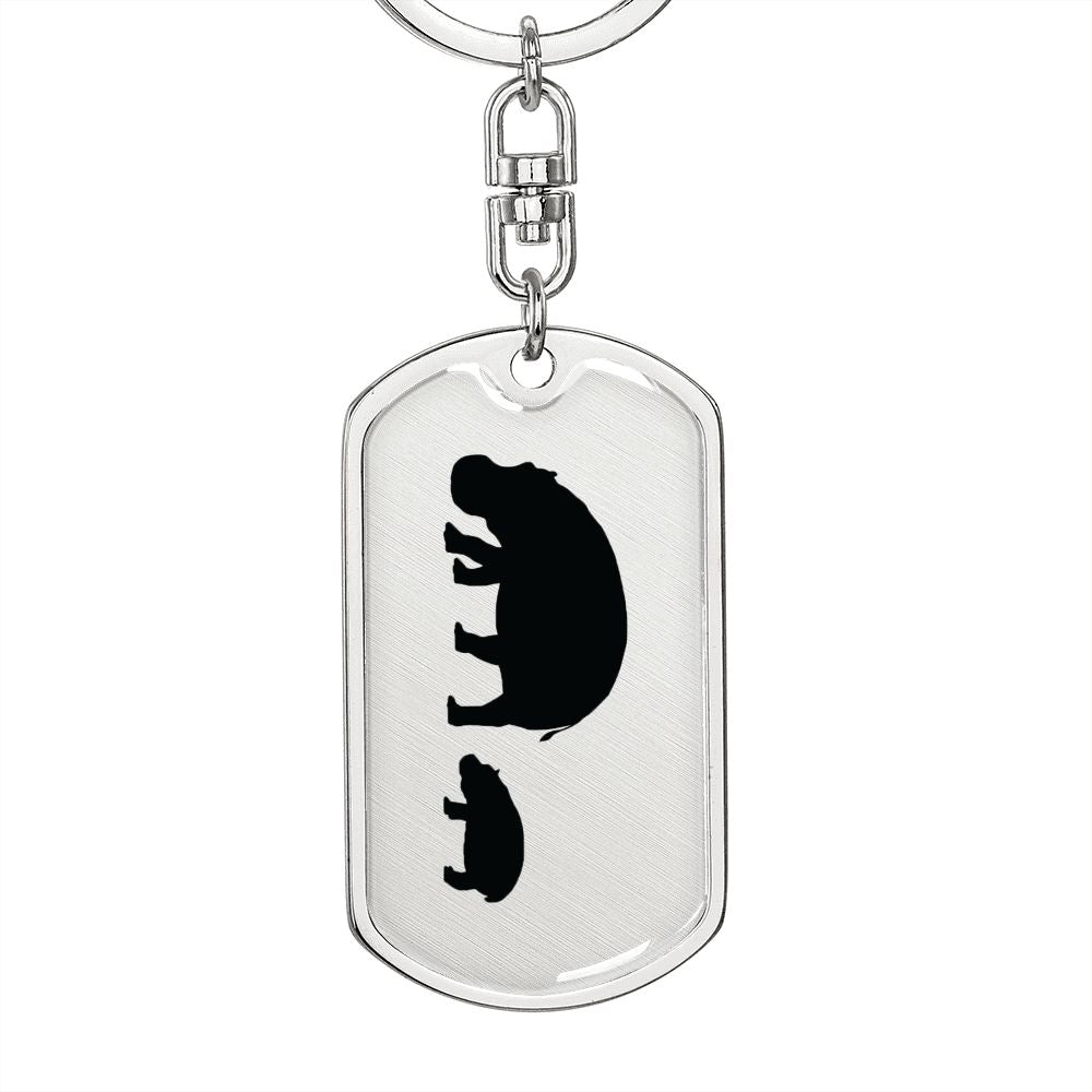 Mama Hippo With 1 Calf - Luxury Dog Tag Keychain