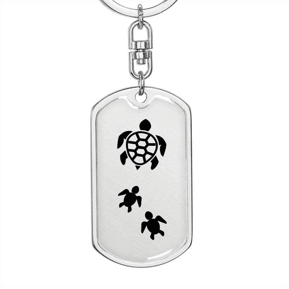 Mama Turtle With 2 Hatchlings - Luxury Dog Tag Keychain