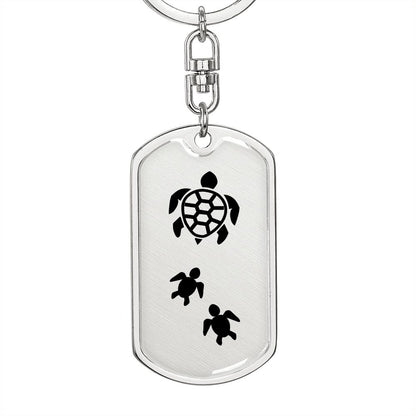 Mama Turtle With 2 Hatchlings - Luxury Dog Tag Keychain
