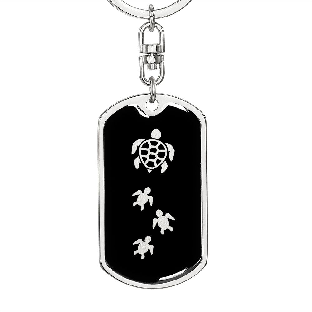Mama Turtle With 3 Hatchlings v2 - Luxury Dog Tag Keychain