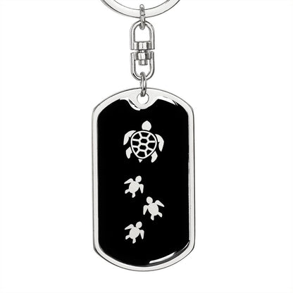 Mama Turtle With 3 Hatchlings v2 - Luxury Dog Tag Keychain