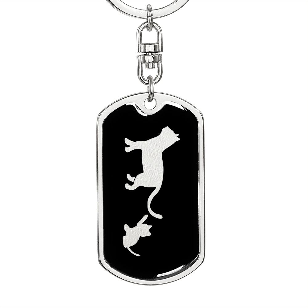 Mama Cat With 1 Kitten v2 - Luxury Dog Tag Keychain
