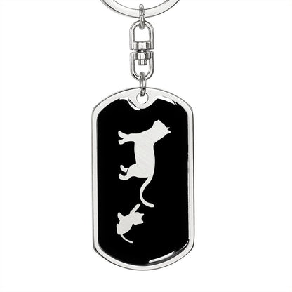 Mama Cat With 1 Kitten v2 - Luxury Dog Tag Keychain
