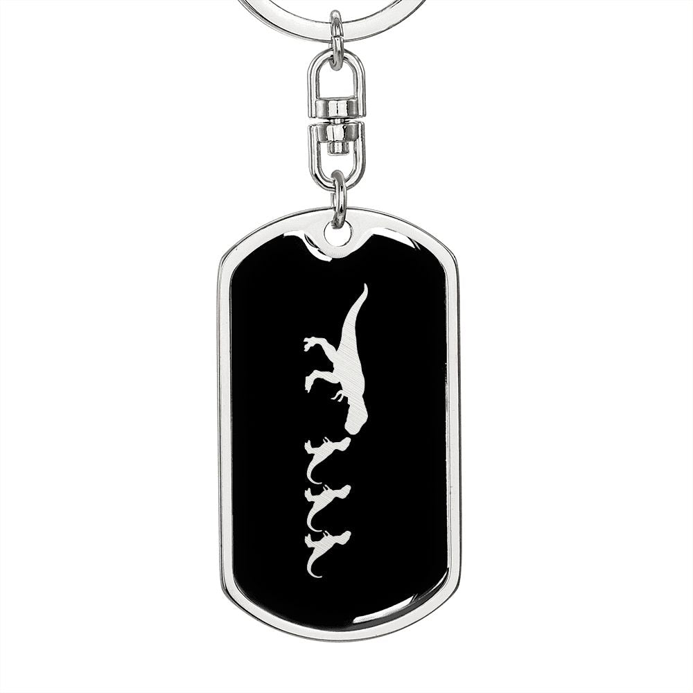 Mama Dinosaur With 3 Hatchlings v2 - Luxury Dog Tag Keychain