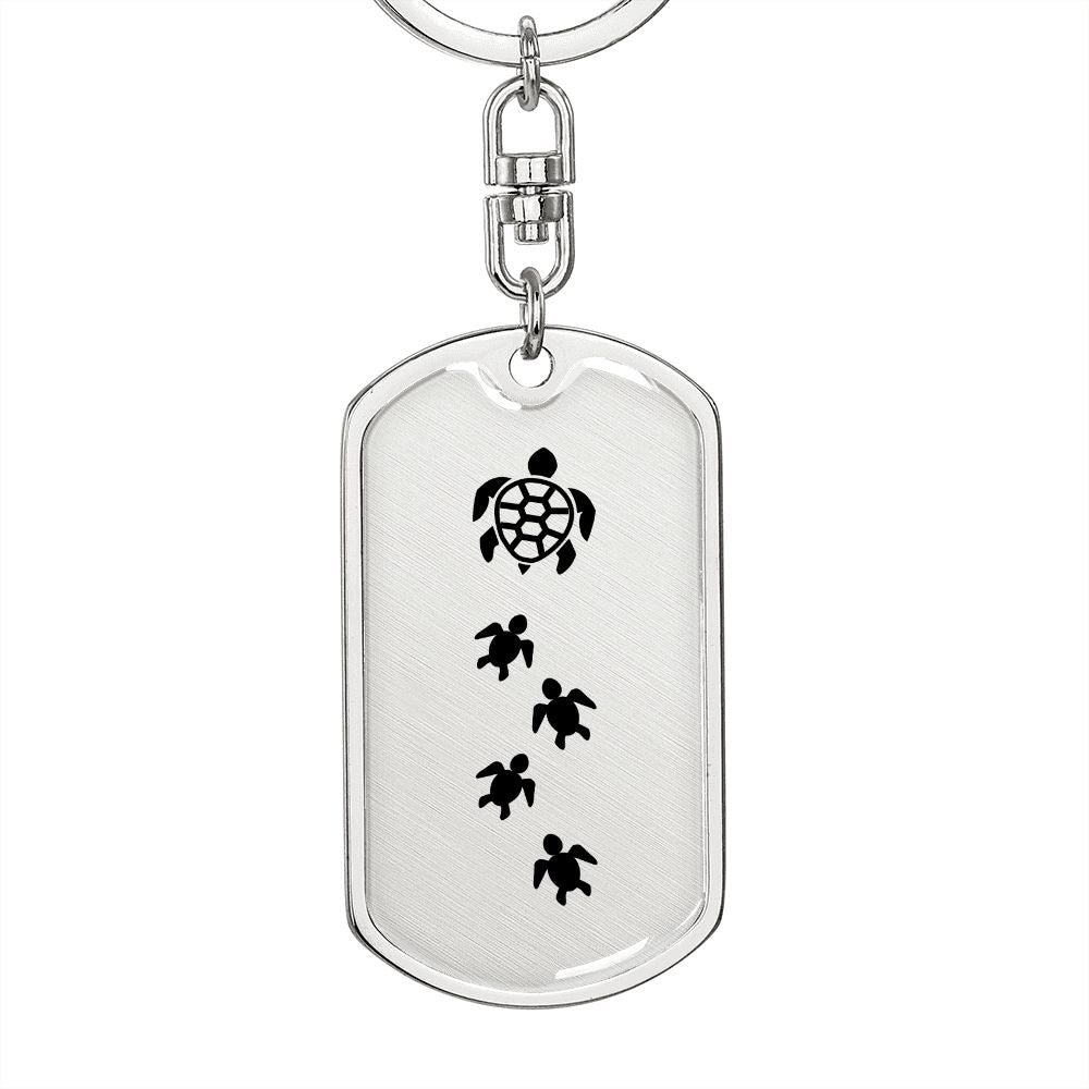 Mama Turtle With 4 Hatchlings - Luxury Dog Tag Keychain